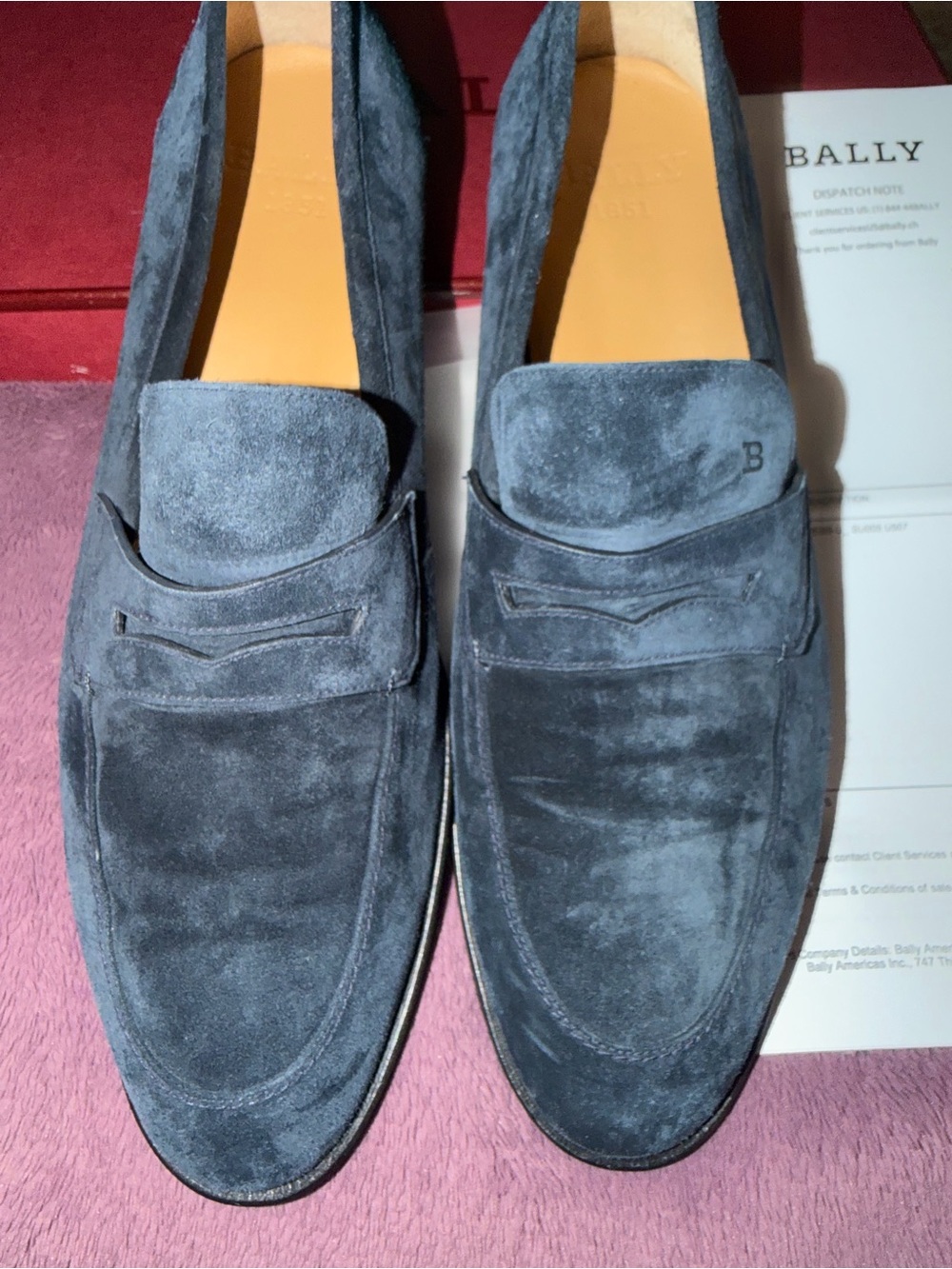 Bally Navy Suede Penny Loafers